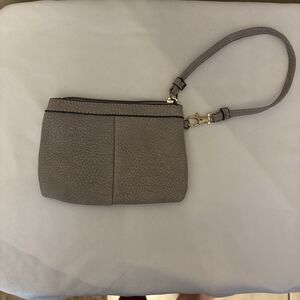 Wilsons Leather Taupe Pebbled Leather Vintage Wristlet - EUC
